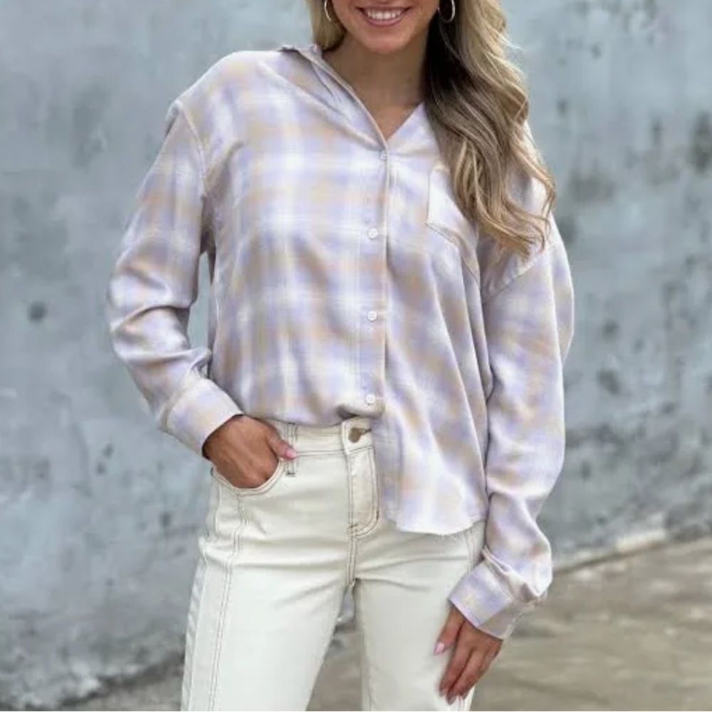 Z Supply River Plaid Button Up Shirt Purple Medium NWT STITCH FIX